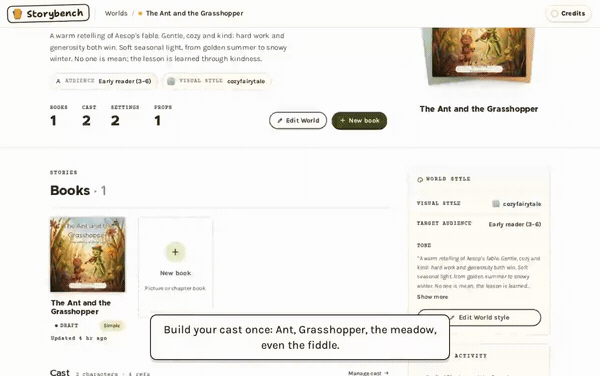 A quick tour of the sample World: the cast, then the book, then the page-flip reader
