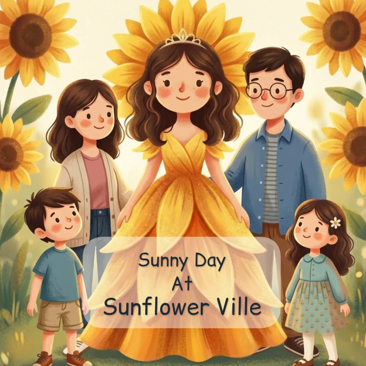 The front cover of “Sunny Day at Sunflower Ville”, a children’s picture book made with Storybench, published on Amazon.